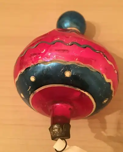 Baumschmuck,Weihnachten, Kugel, cyclam-blau, bemalt,Glas,ca.1960,zum Aufhängen