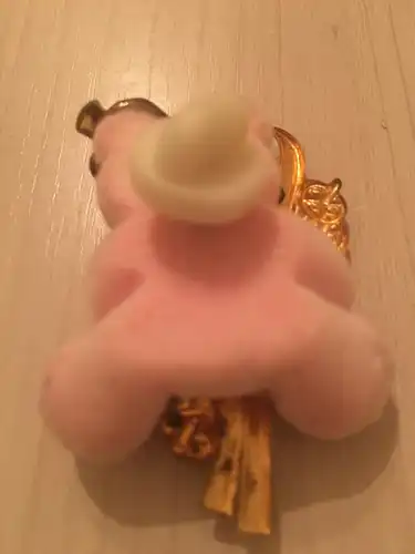 Weihnachtsschmuck, Bär als Anstecker, rosa,  mit Ski und Steinen beschmückt