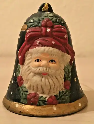 Weihnachtsschmuck,  Glocke mit Weihnachtsmann, aus  Keramik,