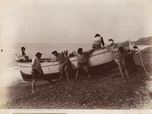 Fotografie, Alfred Noack, Bordighera, Pescatori al lavoro, #6351, ca.1860