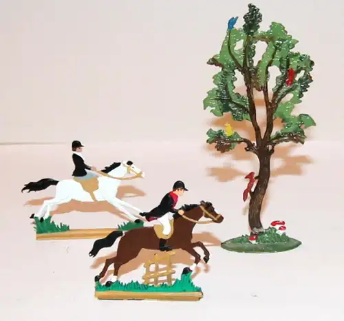 Zinnfiguren,handbemalt,Reiter mit Baum und Windmühle,ca.1970