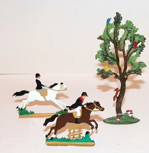 Zinnfiguren,handbemalt,Reiter mit Baum und Windmühle,ca.1970