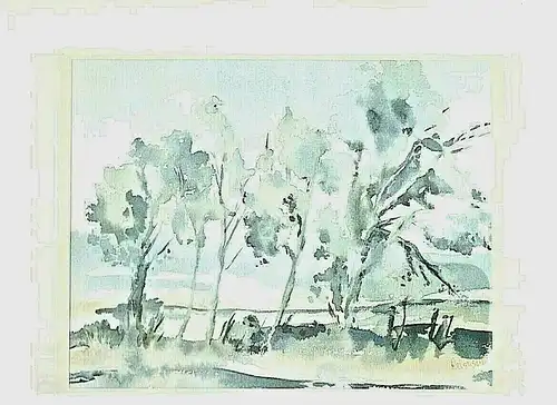 Original-Aquarell Baumgruppe an einem See von Sieglinde Reinisch