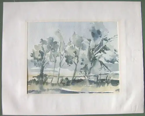 Original-Aquarell Baumgruppe an einem See von Sieglinde Reinisch