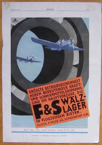 Werbung für FICHTEL & SACHS Wälzlager von Gerhard Marggraff,1928