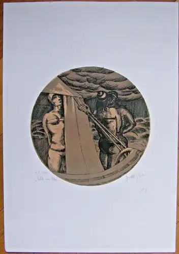 moderne Original-Lithographie „Zelt am Meer“ signiert, Blatt 41 von 100