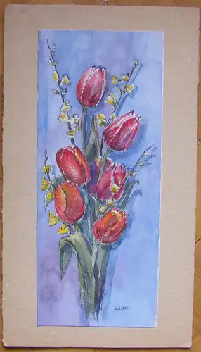 Original-Aquarell Tulpen signiert „Hagen“ ungerahmt