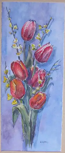 Original-Aquarell Tulpen signiert „Hagen“ ungerahmt