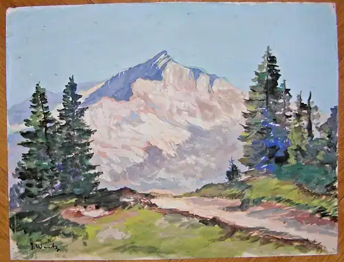 Original-Aquarell Voralpenlandschaft von J. Wirtz unten links signiert