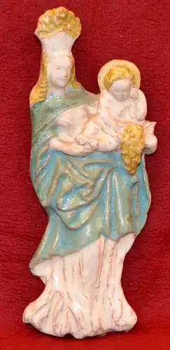 Marienfigur mit Kind,Keramik,glasiert,ca.1950, Halbfigur f.d. Wand,H.:24 cm