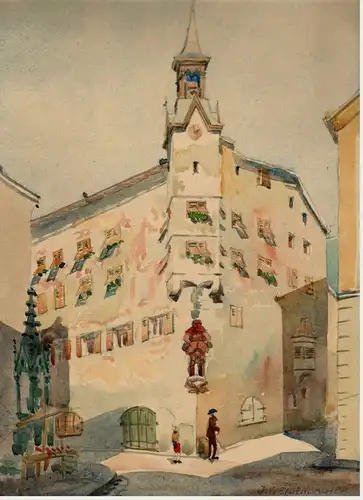 Original-Aquarell von Josef Weidenbacher signiert „J. Weidenbacher 1927“