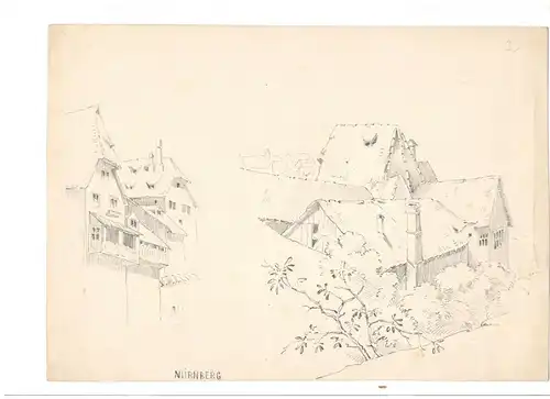 Lithographie, Nürnberg ,Skizze mit der Ansicht im 18. Jhdt.