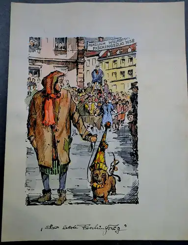 Aquarell, Karl-Sally Bauer-Oltsch,Der letzte Faschingszug,1958