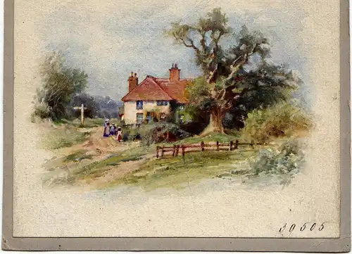 Aquarell,Miniatrur,Herrenhaus in Landschaft u. Staffage ,England um 1920