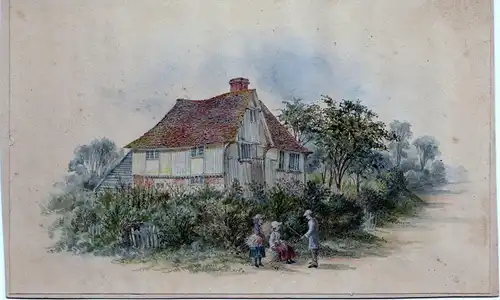 Aquarell,Haus auf dem Land,mit Kindern,England um 1920