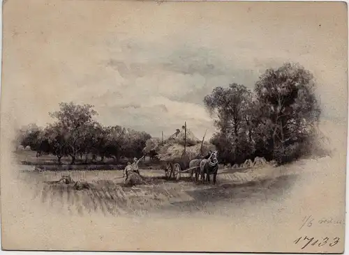 Aquarell,Heuernte,sepia-farben,ca 1920