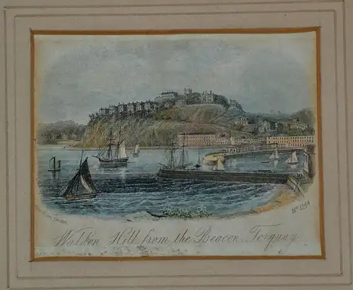 Grafik,koloriert,Torquay Harbor mit Waldon Hill um 1860