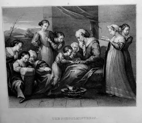 The Schoolmistress,Stahlstich,Passepartout,gerahmt, ca.1850