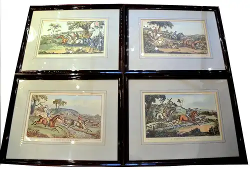4 Handkolorierte Lithografien.Großbritanien,A Steeple Chase,London 1837,gerahmt