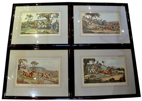 4 Handkolorierte Lithografien.Großbritanien,A Steeple Chase,London 1837,gerahmt