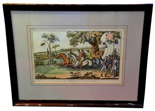 4 Handkolorierte Lithografien.Großbritanien,A Steeple Chase,London 1837,gerahmt