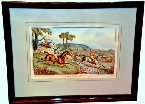 4 Handkolorierte Lithografien.Großbritanien,A Steeple Chase,London 1837,gerahmt