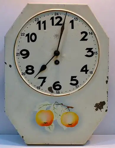 Wanduhr,Küche,Junghans,Blechgehäuse mit Apfel Dekor,aus Sammlungsauflösung