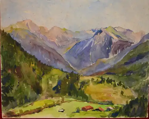 Aquarell,Voralpenlandschaft mit Gehöft,ca.1940,unsigniert,Papier leicht geknickt