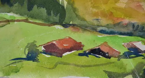 Aquarell,Voralpenlandschaft mit Gehöft,ca.1940,unsigniert,Papier leicht geknickt