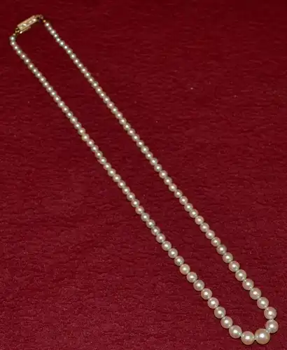 Perlenkette,Akoyazuchtperlen Collier weiß,Japan 22 cm ,Ø 2-7mm,Schloss14 KT