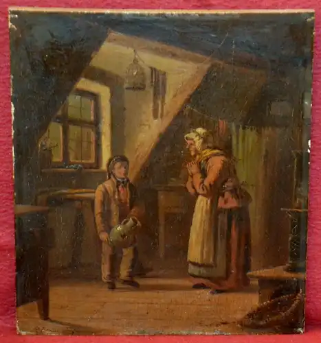 Ölbild,auf Holz gemalt,der zerbrochene Krug,wohl frühes 18.Jhdt.