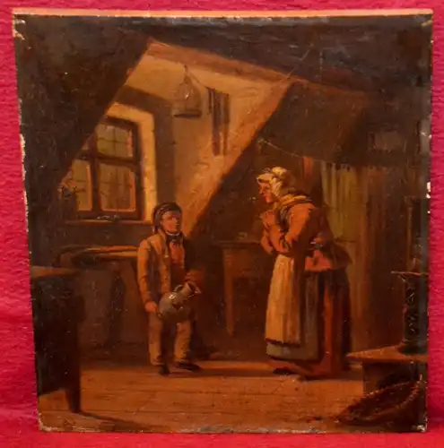 Ölbild,auf Holz gemalt,der zerbrochene Krug,wohl frühes 18.Jhdt.