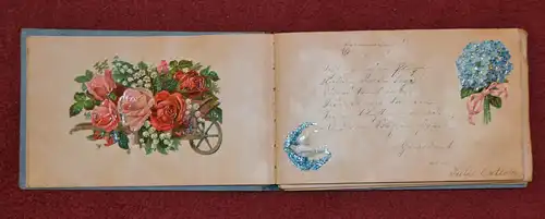 Poesiealbum,um 1900,mit vielen Oblaten, Widmumgen aus der Tegernseer Gegend