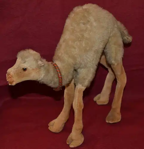 Zwei Stofftiere,Kamel u. Hund, wohl Steiff,um 1950,besch.für Restaurator