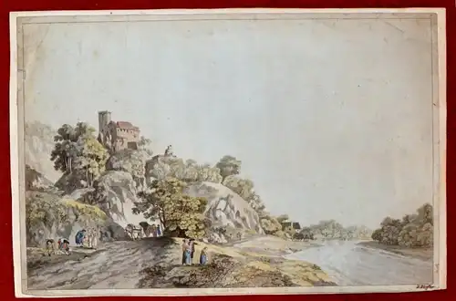 Schloss Greifenstein,Umrißradierung,altaquarelliert,18.Jhdt,Johann Ziegler