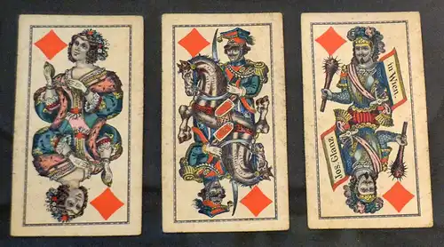 Spielkarten,19.Jhdt.J.Glanz in Wien,wohl vor 1900,8 St.gerahmt,Pic u.Karo