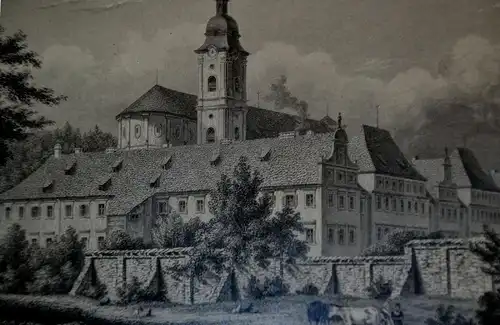 Stahlstich,Fürstenfeld bei München, v.I.Poppel,im Passepartout,gerahmt