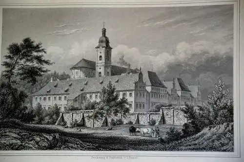 Stahlstich,Fürstenfeld bei München, v.I.Poppel,im Passepartout,gerahmt