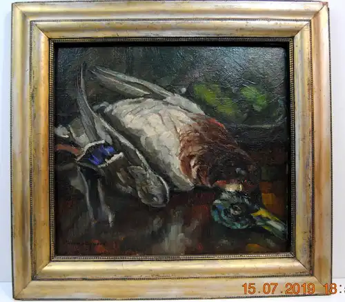 Ölbild,Benno Eggert,1885-1983,Leinwand a.Karton,Stillleben mit Ente