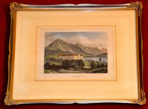 Tegernsee,Stahlstich,koloriert,gerahmt,Passepartout,Ende 19. Jhdt.