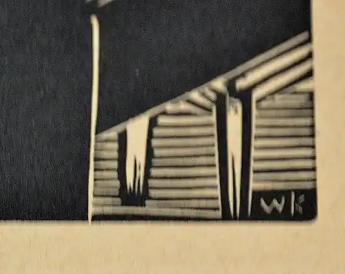 Holzschnitt, am Sarg des Mannes und Vaters,Monogrammiert W.K., wohl um 1920