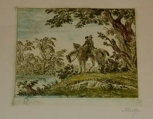 Farbradierungen 2 St., Alfons Woelfle,reitendes Paar und Paar am See