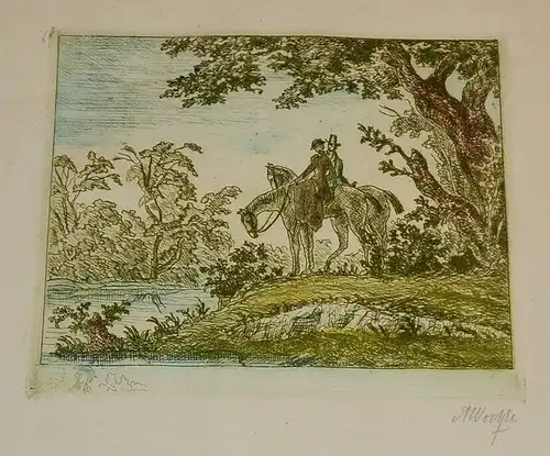 Farbradierungen 2 St., Alfons Woelfle,reitendes Paar und Paar am See
