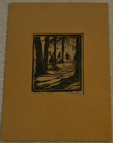 Linolschnitt,Personen im Wald,sign.K. Postels 23