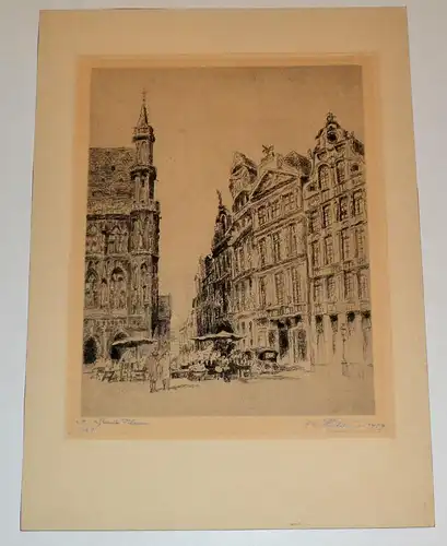 Grafik,Brüssel,Grand Place,9/25,links u.bezeichnet u. rechts signiert,dat.1929