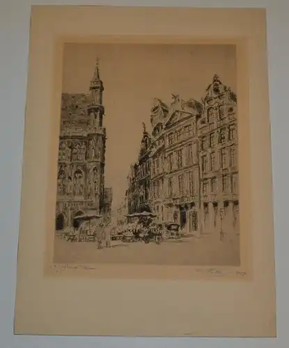 Grafik,Brüssel,Grand Place,9/25,links u.bezeichnet u. rechts signiert,dat.1929