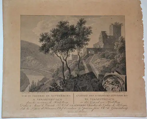 Radierung,Schloß Hinterburg bei Neckarsteinach,wohl um 1830 gestochen