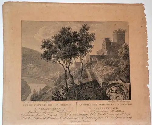 Radierung,Schloß Hinterburg bei Neckarsteinach,wohl um 1830 gestochen