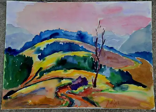 Aquarell,J. Müller, Voralpenlandschaft Impression,ca.1964.