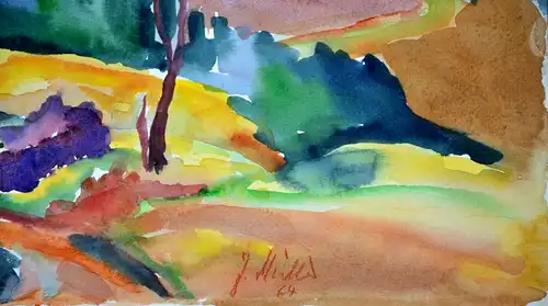 Aquarell,J. Müller, Voralpenlandschaft Impression,ca.1964.